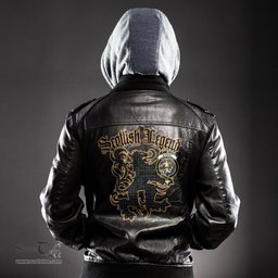 Scottish Murray of Atholl Modern Clan Crest Scottish Legend Lion Tartan Leather Jacket