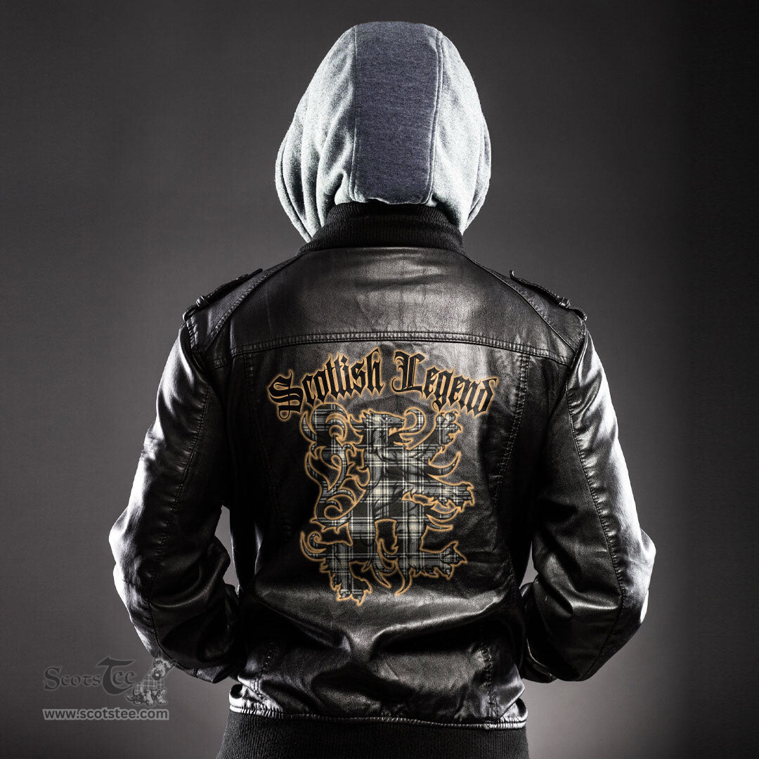 Scottish Menzies Black White Ancient Clan Scottish Legend Lion Tartan Leather Jacket