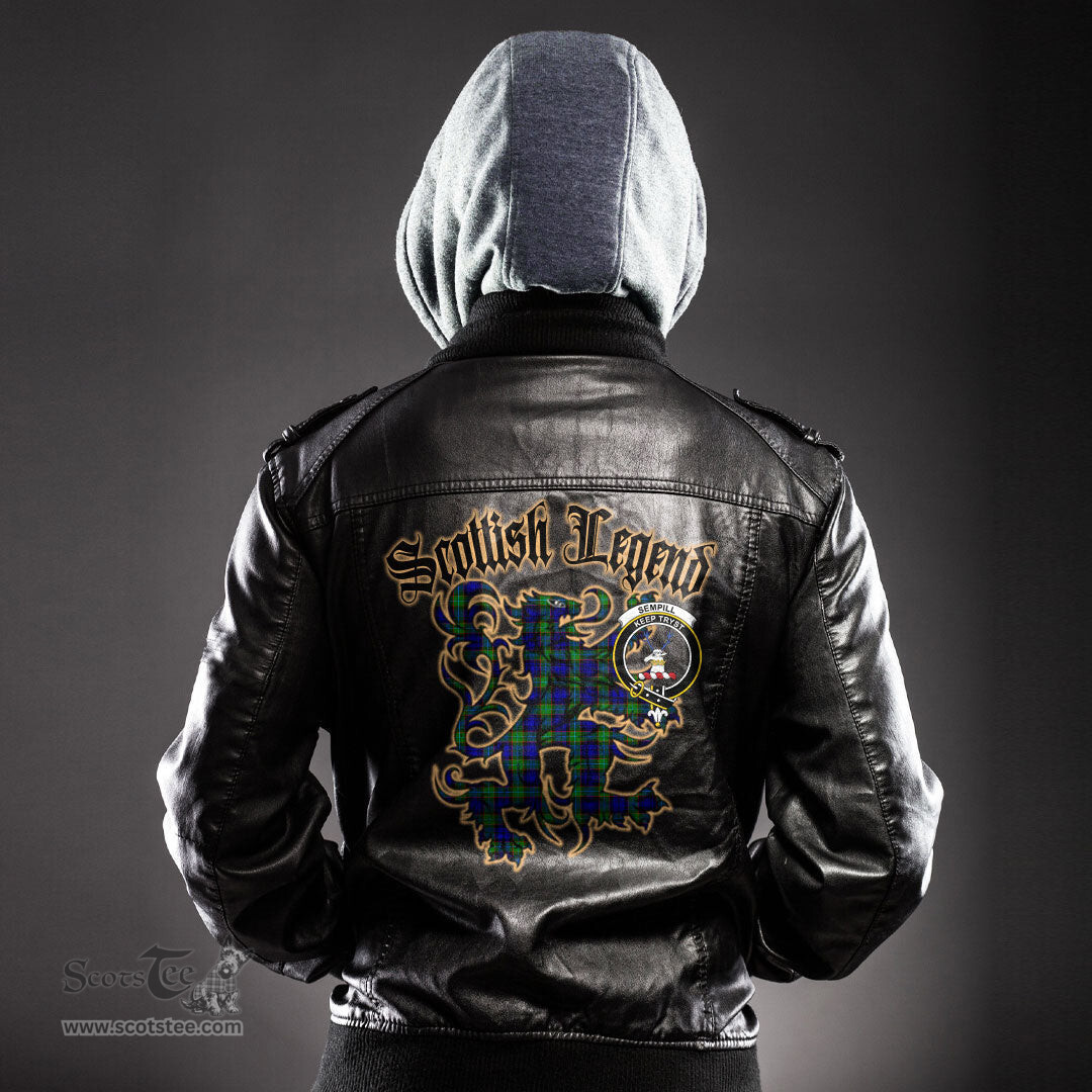 Scottish Sempill Modern Clan Crest Scottish Legend Lion Tartan Leather Jacket