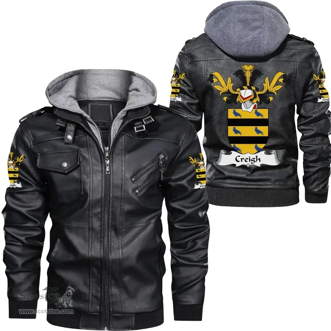 Scottish Creigh Clan Crest Scottish Leather Jacket