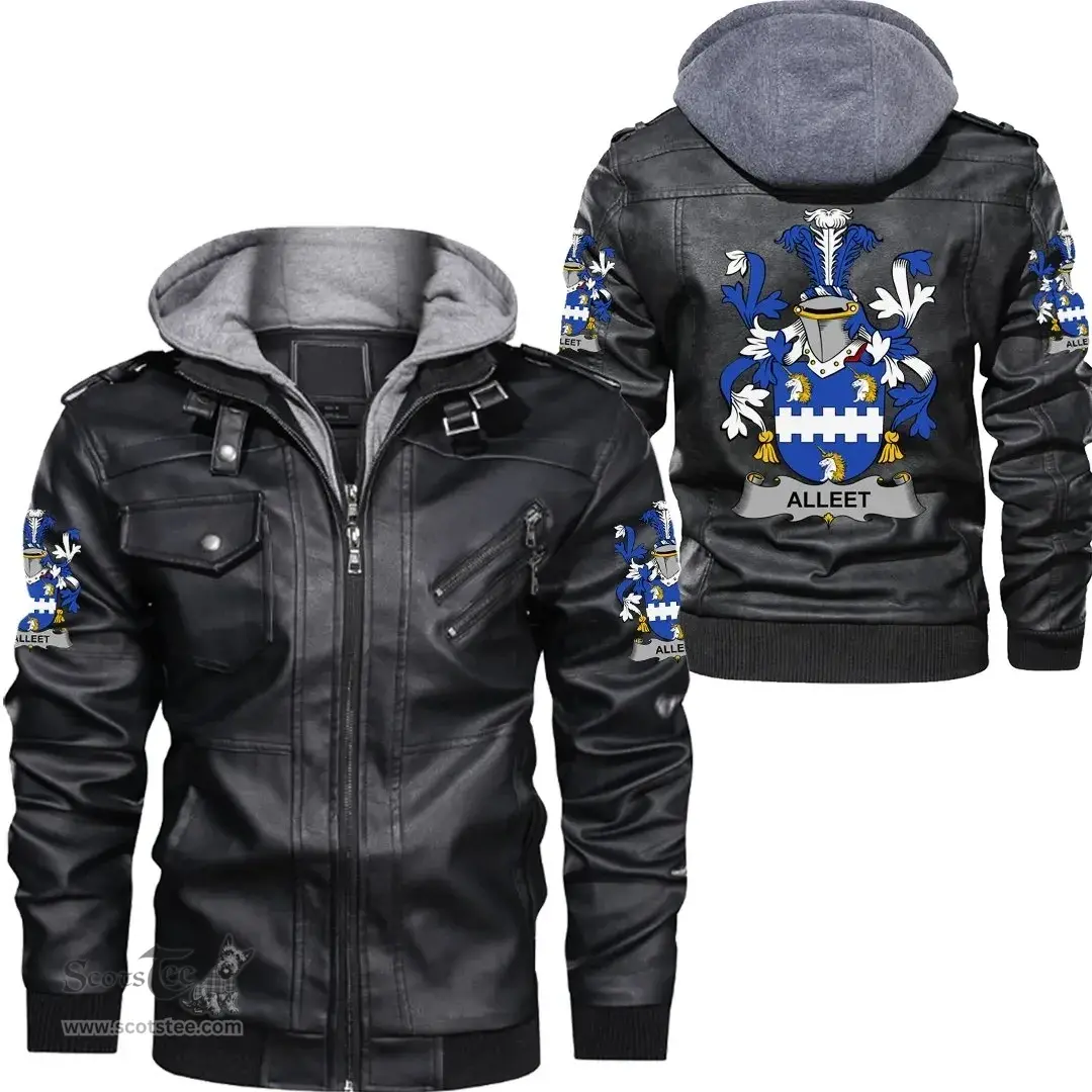 Irish Alleet Coat of Arms Family Crest Ireland Leather Jacket Irish Jackets