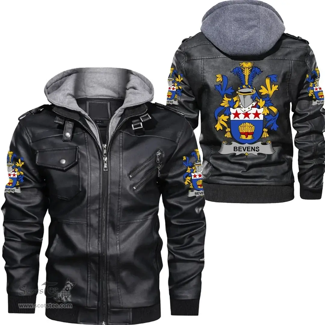 Irish Bevens Coat of Arms Family Crest Ireland Leather Jacket Irish Jackets