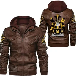 Irish Ambrose Coat of Arms Family Crest Ireland Leather Jacket Irish Jackets