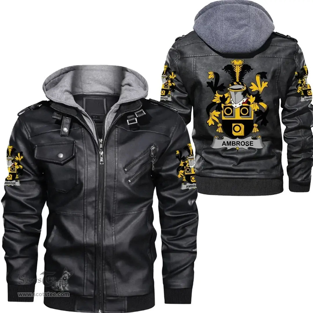 Irish Ambrose Coat of Arms Family Crest Ireland Leather Jacket Irish Jackets