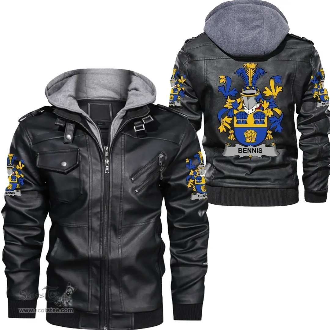 Irish Bennis Coat of Arms Family Crest Ireland Leather Jacket Irish Jackets