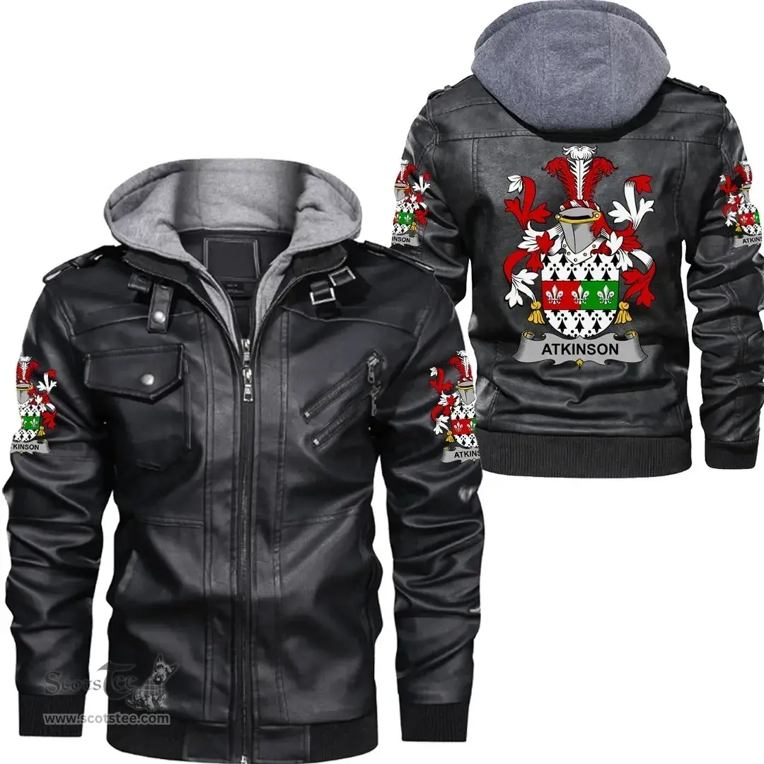 Irish Atkinson Coat of Arms Family Crest Ireland Leather Jacket Irish Jackets