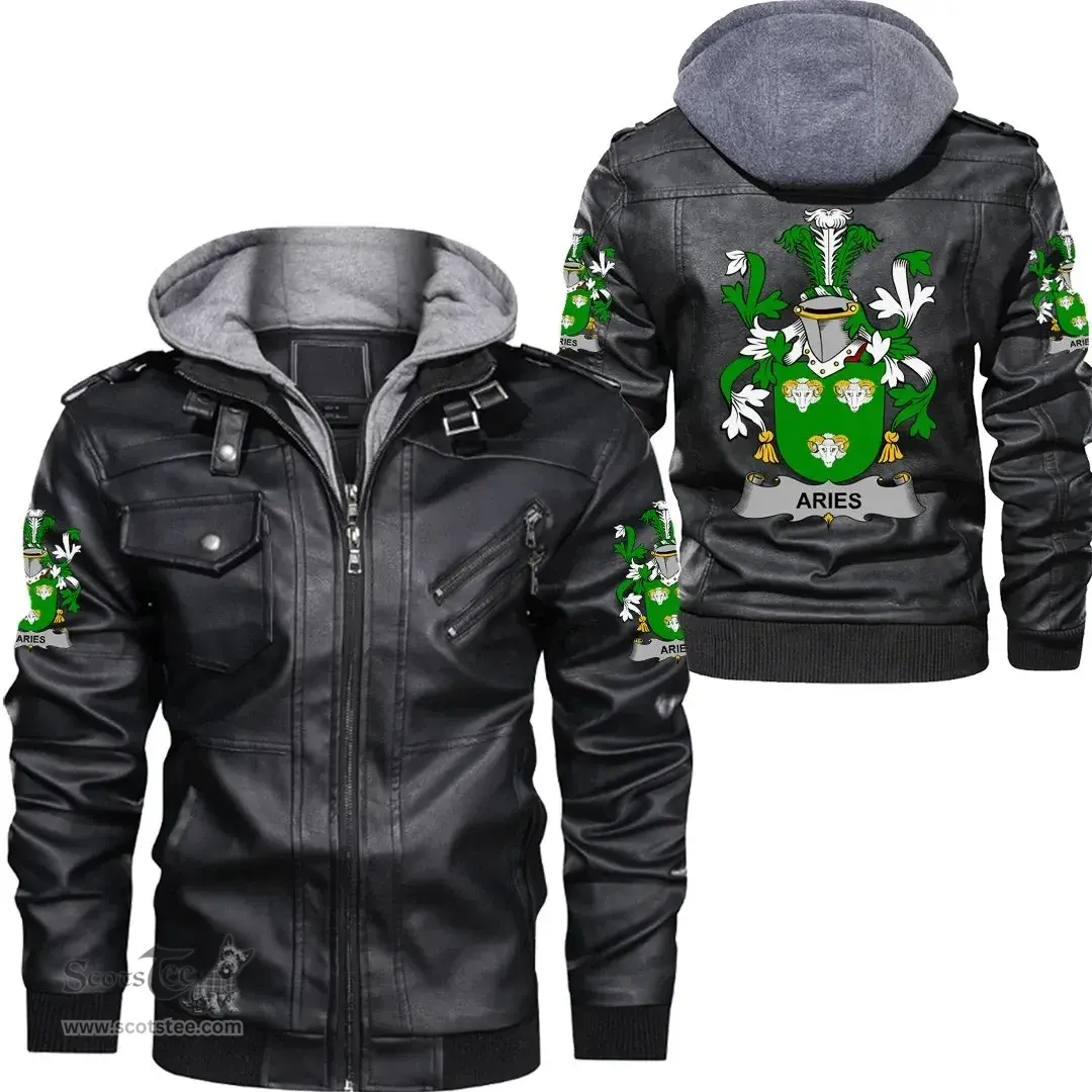 Irish Aries Coat of Arms Family Crest Ireland Leather Jacket Irish Jackets