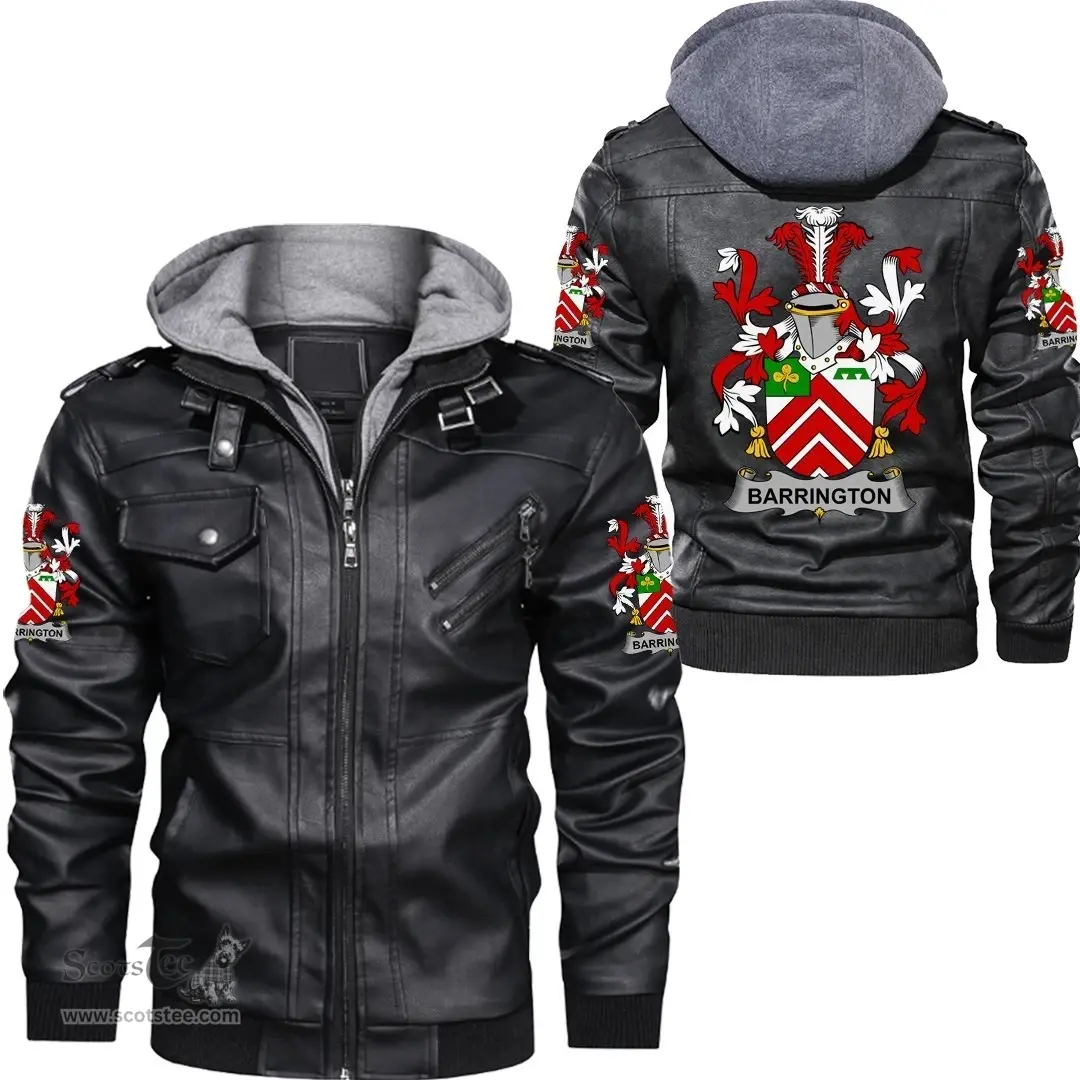 Irish Barrington Coat of Arms Family Crest Ireland Leather Jacket Irish Jackets