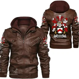 Irish Behan Coat of Arms Family Crest Ireland Leather Jacket Irish Jackets