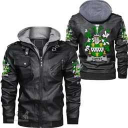 Irish Coffey or O'Coffey Coat of Arms Family Crest Ireland Leather Jacket Irish Jackets