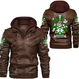 Irish Colinson Coat of Arms Family Crest Ireland Leather Jacket Irish Jackets