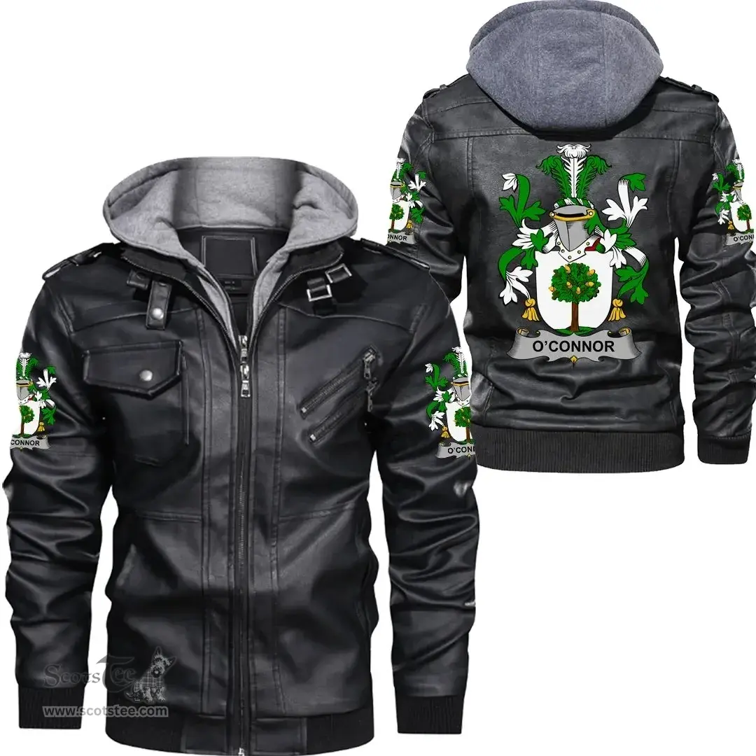 Irish Connor or O'Connor (Faly) Coat of Arms Family Crest Ireland Leather Jacket Irish Jackets