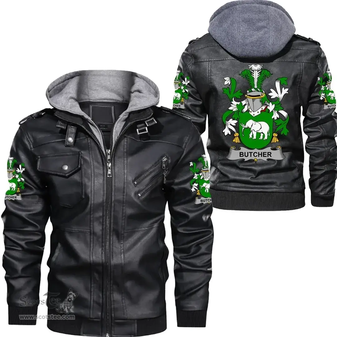 Irish Butcher Coat of Arms Family Crest Ireland Leather Jacket Irish Jackets