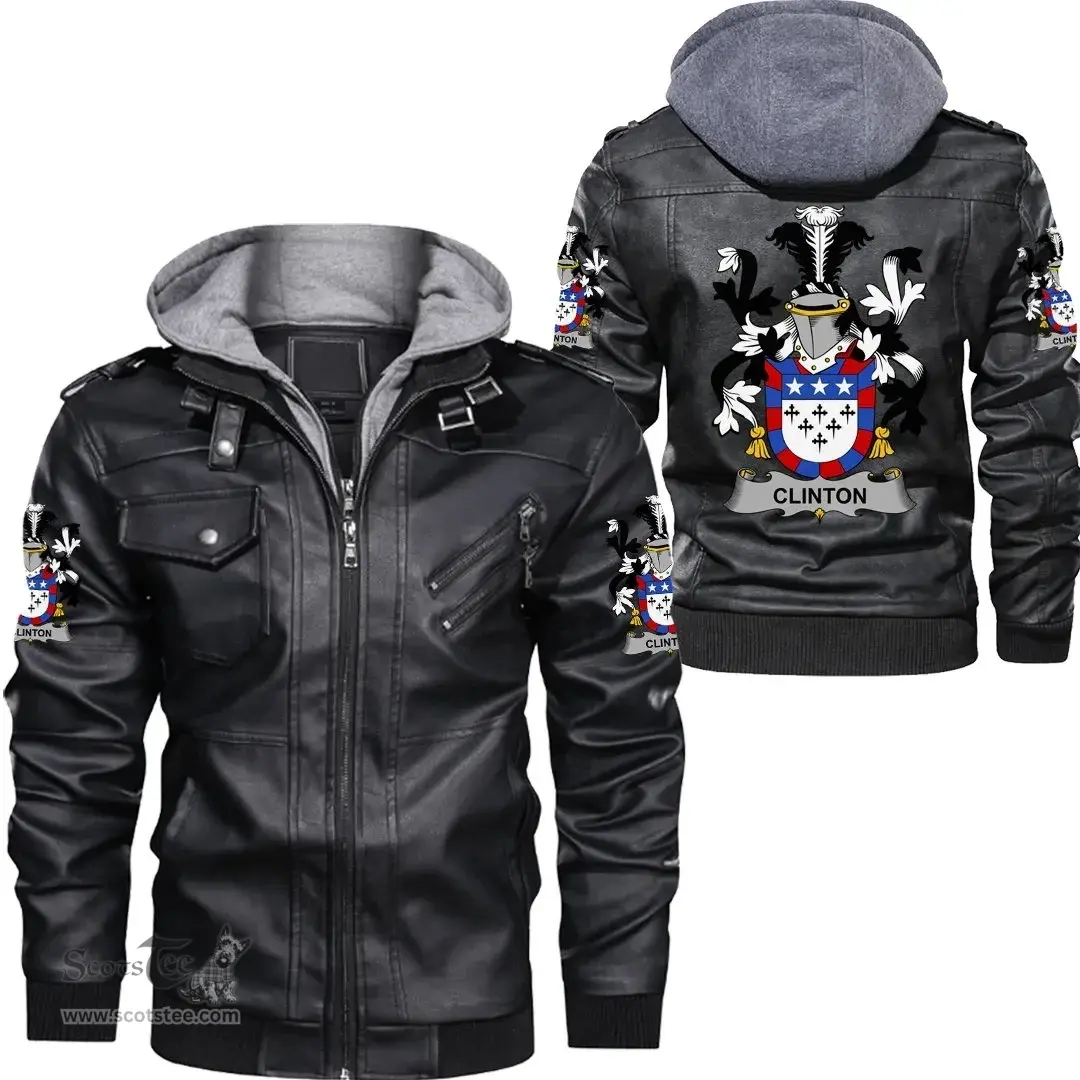 Irish Clinton Coat of Arms Family Crest Ireland Leather Jacket Irish Jackets