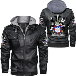 Irish Clinton Coat of Arms Family Crest Ireland Leather Jacket Irish Jackets