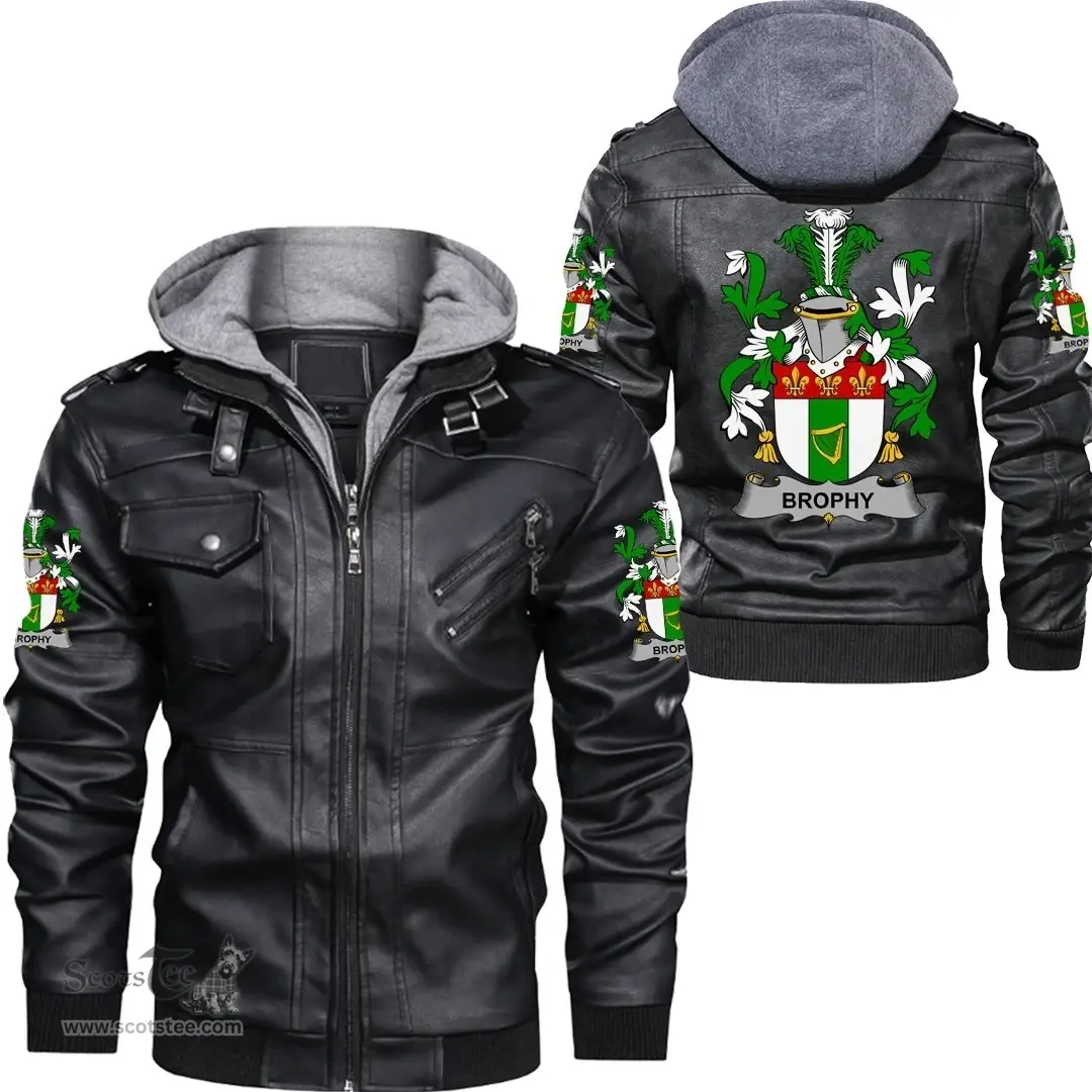 Irish Brophy or O'Brophy Coat of Arms Family Crest Ireland Leather Jacket Irish Jackets