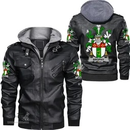 Irish Brophy or O'Brophy Coat of Arms Family Crest Ireland Leather Jacket Irish Jackets
