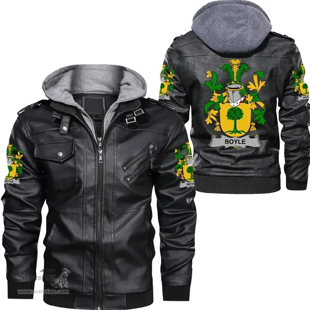 Irish Boyle or O'Boyle Coat of Arms Family Crest Ireland Leather Jacket Irish Jackets