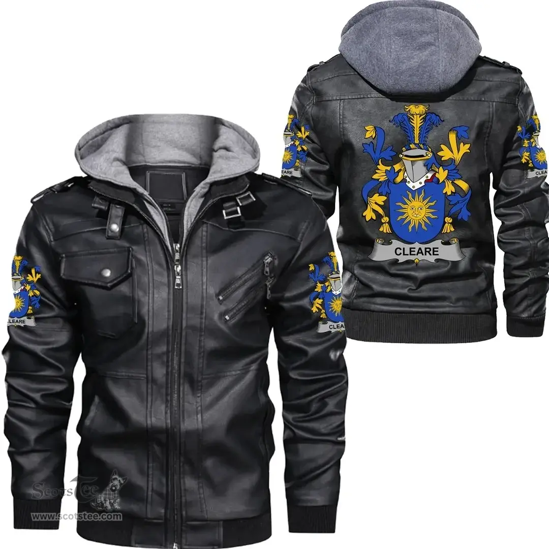 Irish Cleare Coat of Arms Family Crest Ireland Leather Jacket Irish Jackets
