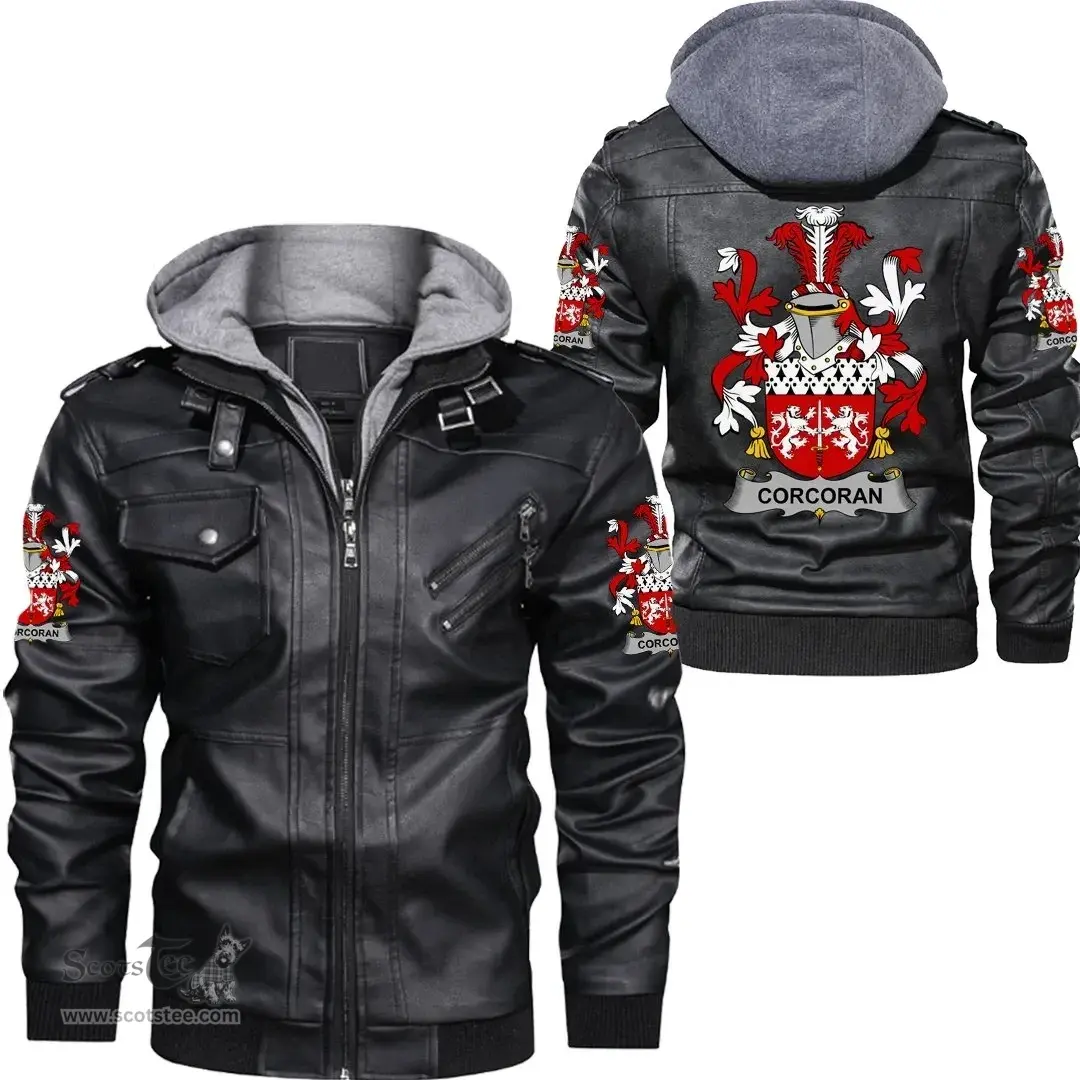 Irish Corcoran or McCorcoran Coat of Arms Family Crest Ireland Leather Jacket Irish Jackets