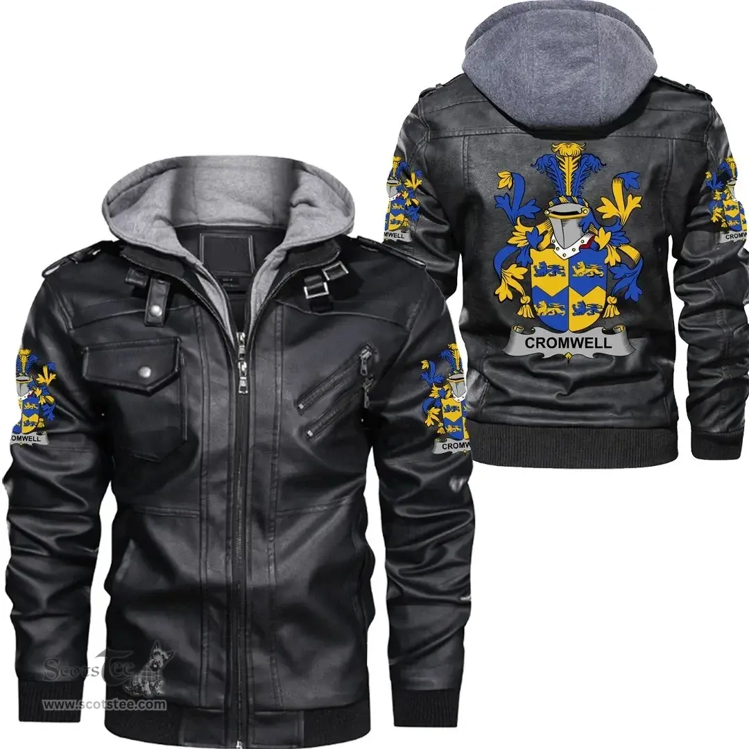 Irish Cromwell Coat of Arms Family Crest Ireland Leather Jacket Irish Jackets