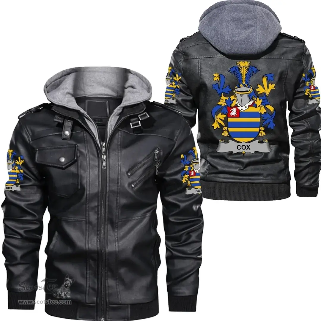 Irish Cox Coat of Arms Family Crest Ireland Leather Jacket Irish Jackets
