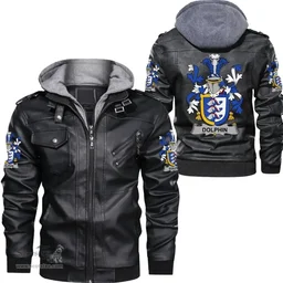 Irish Dolphin or Dolphyn Coat of Arms Family Crest Ireland Leather Jacket Irish Jackets