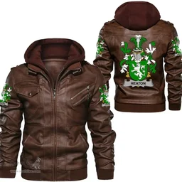 Irish Heaton Coat of Arms Family Crest Ireland Leather Jacket Irish Jackets