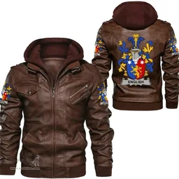 Irish English Coat of Arms Family Crest Ireland Leather Jacket Irish Jackets