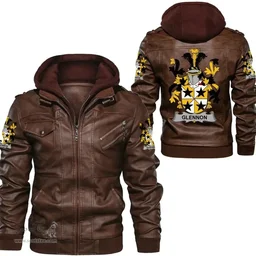 Irish Glennon or Glenane Coat of Arms Family Crest Ireland Leather Jacket Irish Jackets