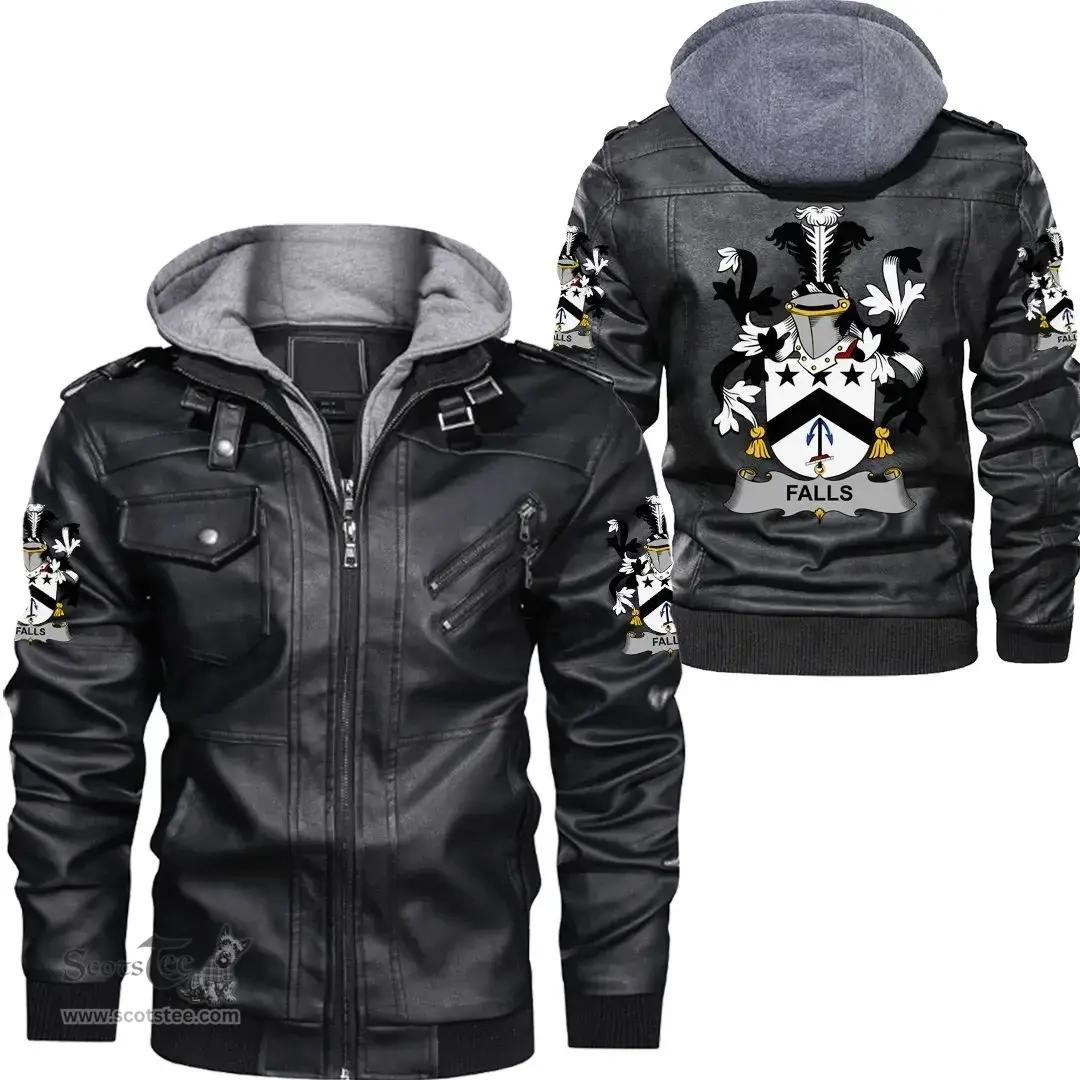 Irish Falls Coat of Arms Family Crest Ireland Leather Jacket Irish Jackets