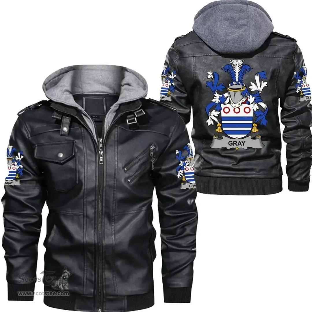 Irish Gray Coat of Arms Family Crest Ireland Leather Jacket Irish Jackets