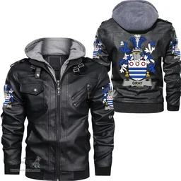 Irish Gray Coat of Arms Family Crest Ireland Leather Jacket Irish Jackets