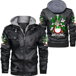Irish Drury or McDrury Coat of Arms Family Crest Ireland Leather Jacket Irish Jackets