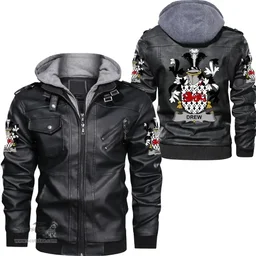 Irish Drew Coat of Arms Family Crest Ireland Leather Jacket Irish Jackets