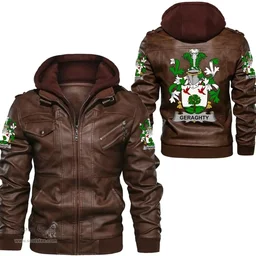 Irish Geraghty or McGarrity Coat of Arms Family Crest Ireland Leather Jacket Irish Jackets