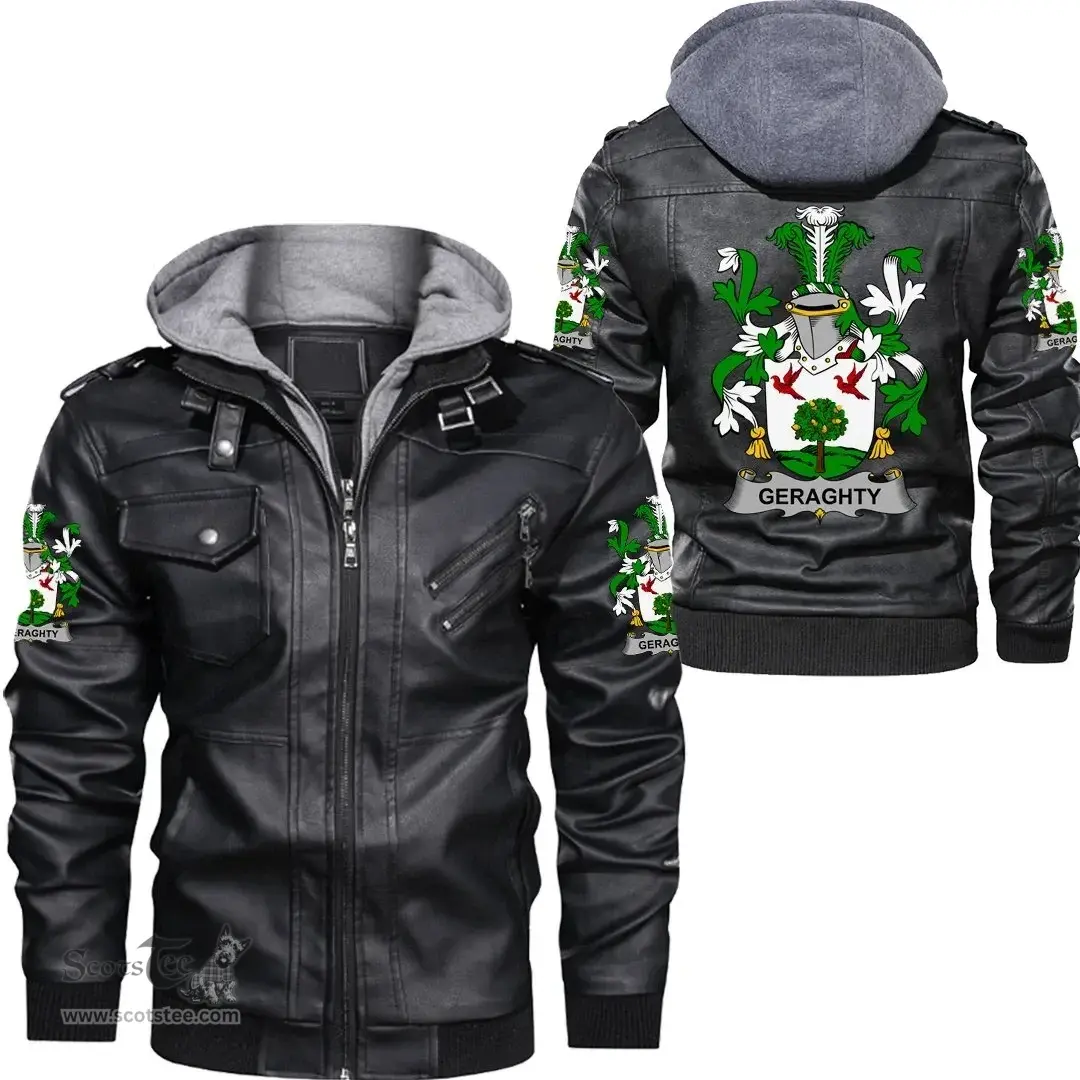 Irish Geraghty or McGarrity Coat of Arms Family Crest Ireland Leather Jacket Irish Jackets