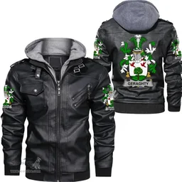 Irish Geraghty or McGarrity Coat of Arms Family Crest Ireland Leather Jacket Irish Jackets