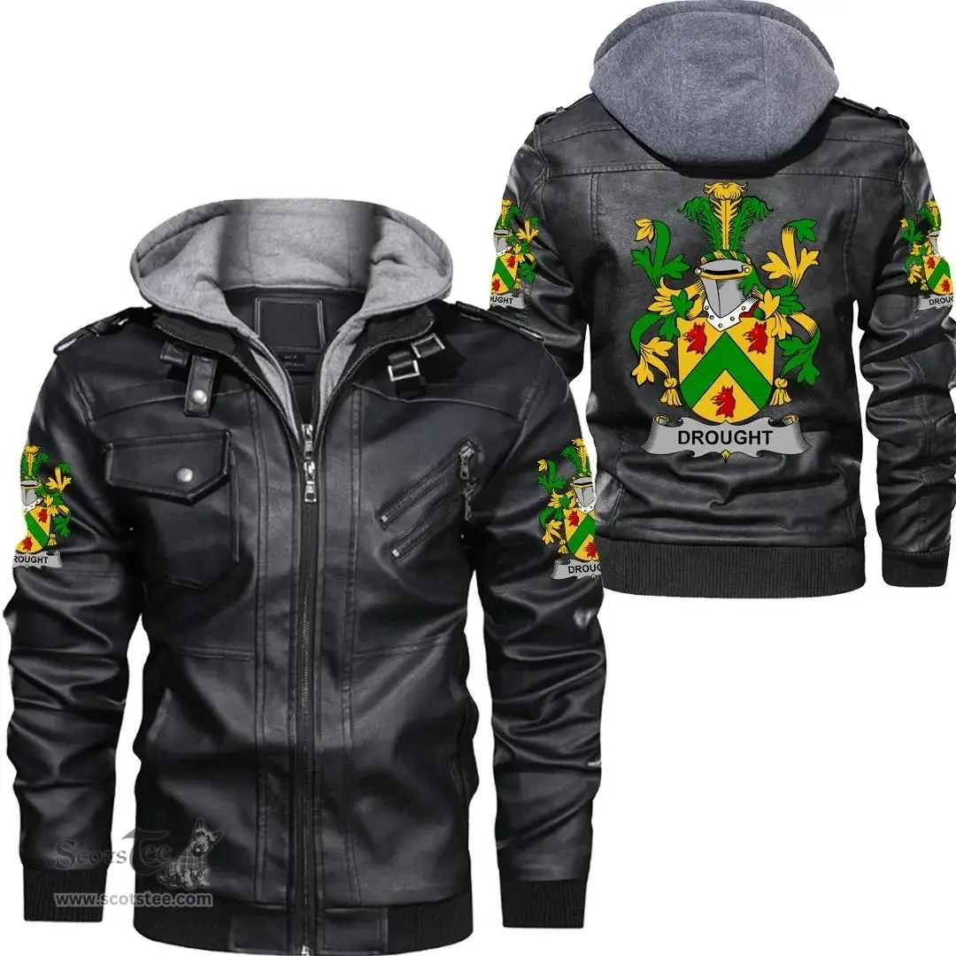 Irish Drought Coat of Arms Family Crest Ireland Leather Jacket Irish Jackets