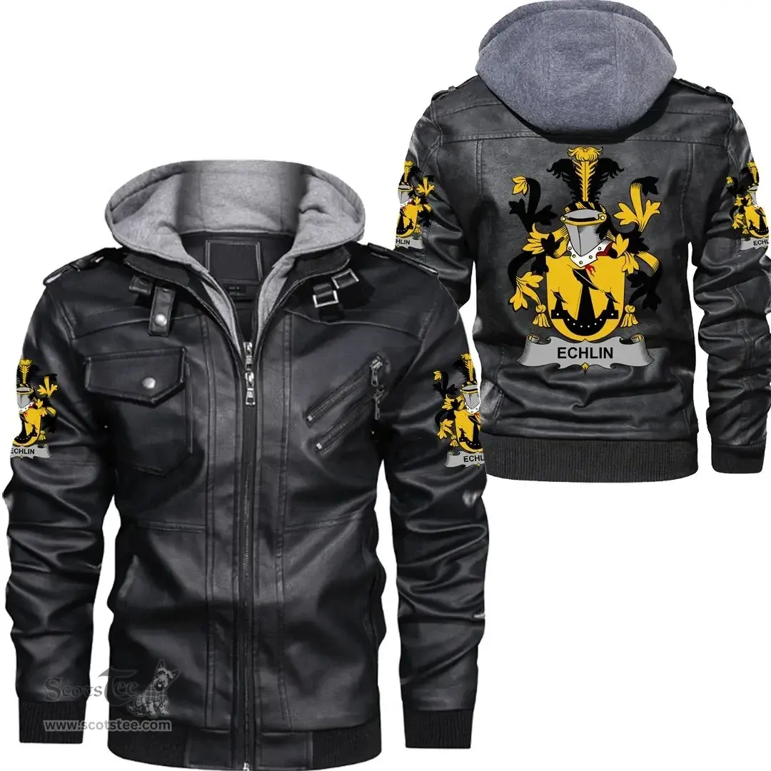 Irish Echlin Coat of Arms Family Crest Ireland Leather Jacket Irish Jackets