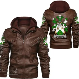 Irish HawkinsIII Coat of Arms Family Crest Ireland Leather Jacket Irish Jackets