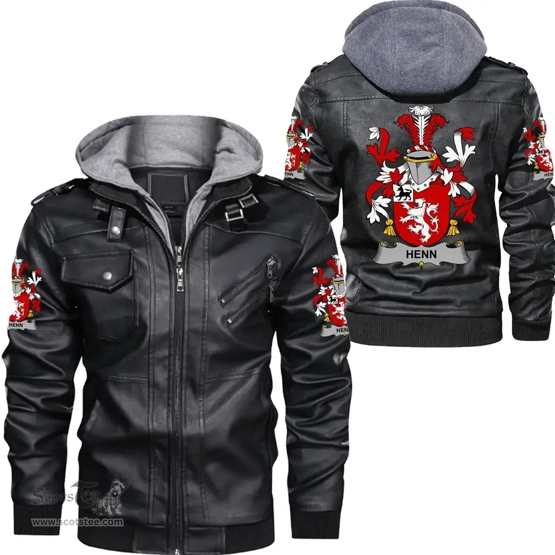 Irish Henn Coat of Arms Family Crest Ireland Leather Jacket Irish Jackets