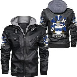 Irish Harforth Coat of Arms Family Crest Ireland Leather Jacket Irish Jackets