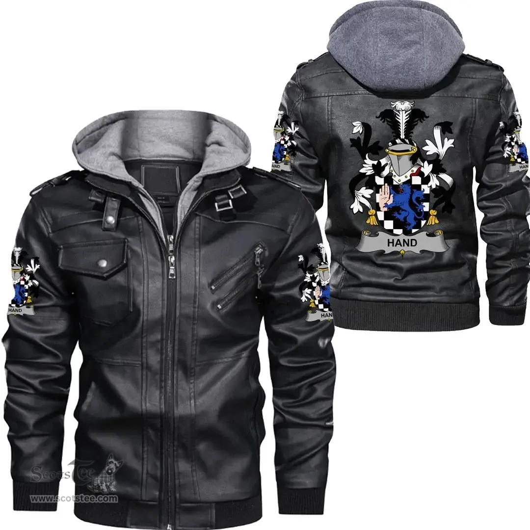 Irish Handcock Coat of Arms Family Crest Ireland Leather Jacket Irish Jackets