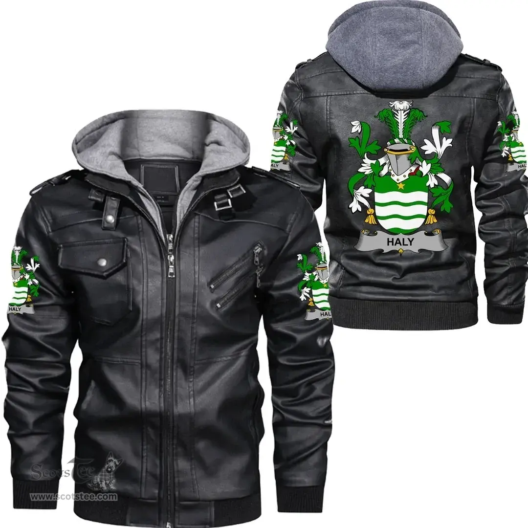 Irish Haly or O'Haly Coat of Arms Family Crest Ireland Leather Jacket Irish Jackets