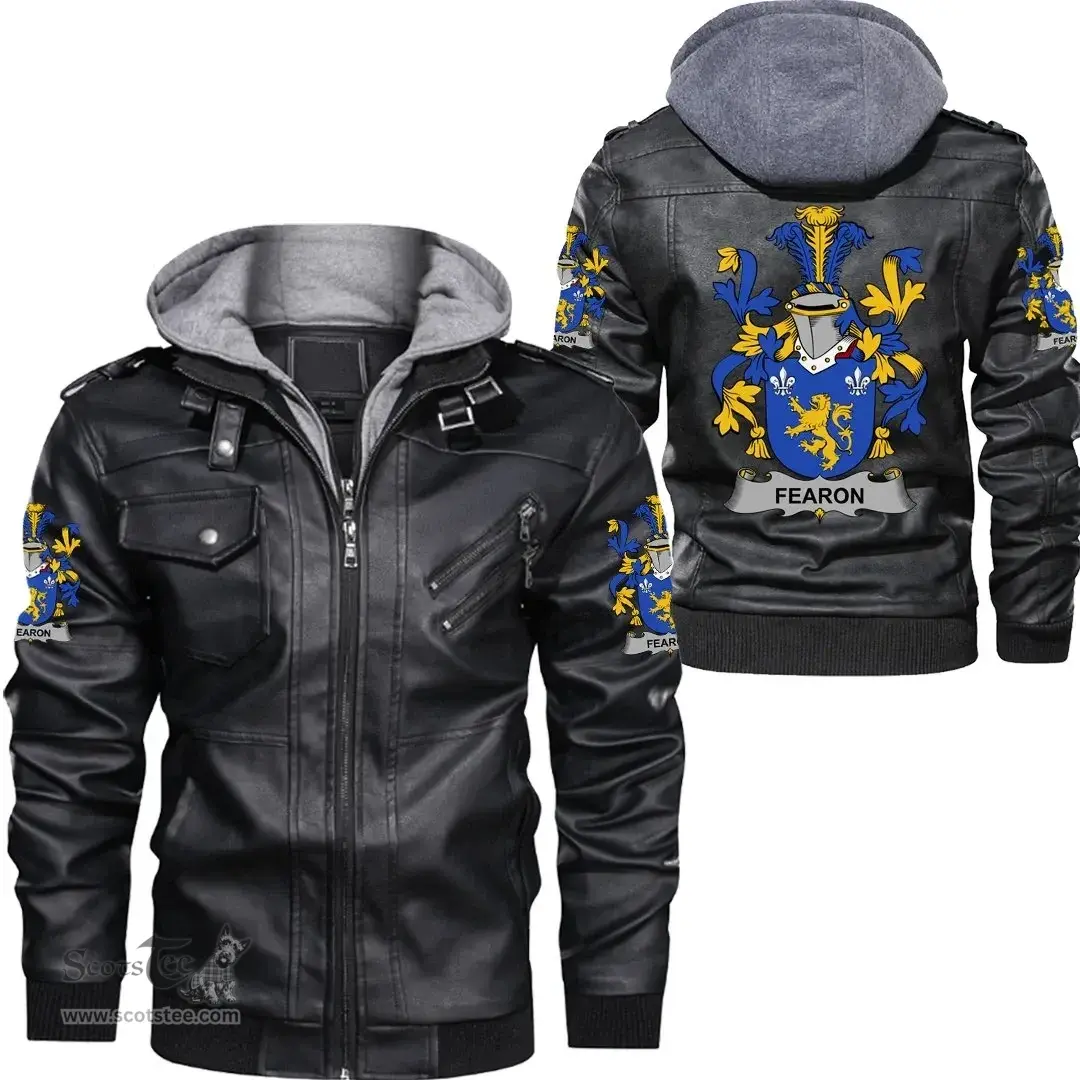 Irish Fearon or O'Fearon Coat of Arms Family Crest Ireland Leather Jacket Irish Jackets