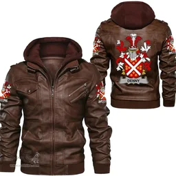 Irish Denny Coat of Arms Family Crest Ireland Leather Jacket Irish Jackets
