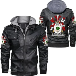 Irish McCluskie or McCloskie Coat of Arms Family Crest Ireland Leather Jacket Irish Jackets