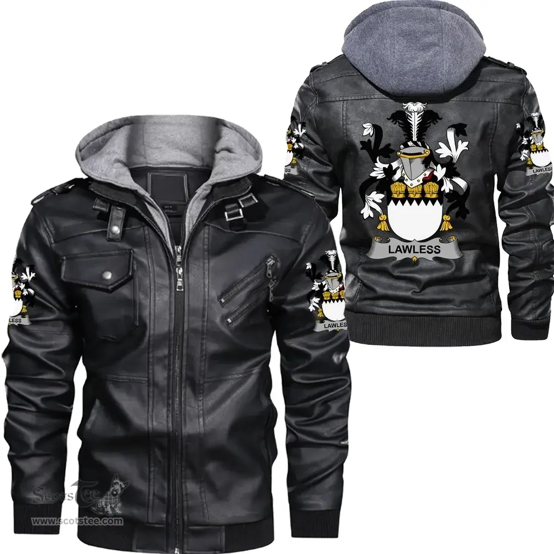 Irish Lawless Coat of Arms Family Crest Ireland Leather Jacket Irish Jackets
