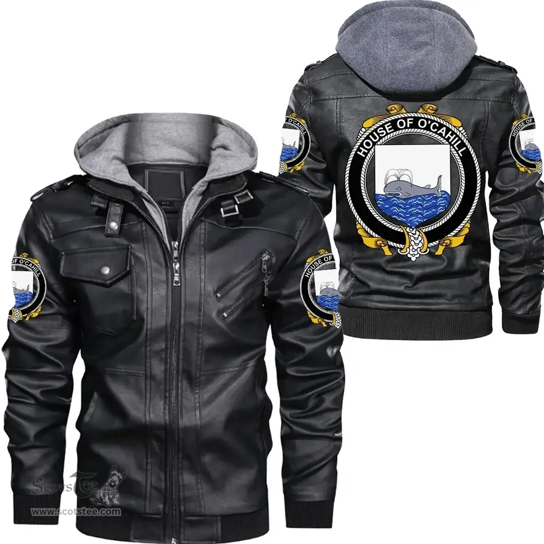 Irish House of O'CAHILL Coat of Arms Family Crest Ireland Leather Jacket Irish Jackets